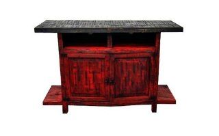 Scraped Red Finish 2 door TV stand Real Wood Flat Screen Console Rustic Western   Furniture Living Room