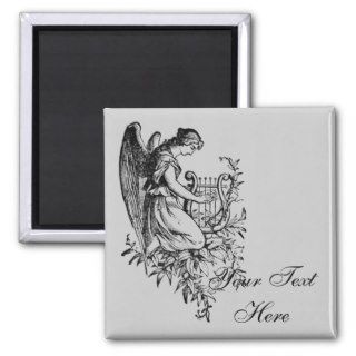 Angel With Harp And Flora Fridge Magnet
