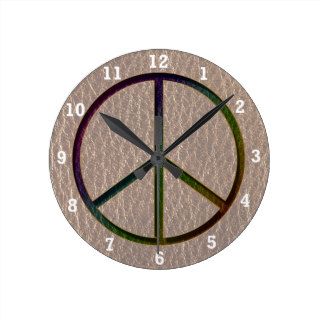 Leather Look Peace Colour Soft Round Wall Clocks