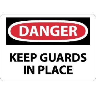 NMC D566PB OSHA Sign, Legend "DANGER   KEEP GUARDS IN PLACE", 14" Length x 10" Height, Pressure Sensitive Adhesive Vinyl, Black/Red on White Industrial Warning Signs