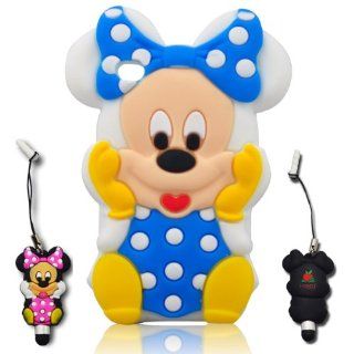 I Need(TM) Adorable 3D Cartoon Blue/White Bowknot & Clothes White Minnie Mouse Pattern Soft Silicone Case Cover Compatible For Apple Ipod Touch 4/4g/4th Generation   Players & Accessories