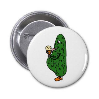 XX  Pregnant Pickle Eating Ice Cream Cartoon Button