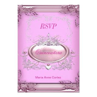 RSVP Quinceañera 15th Birthday Pink White Silver Invitation