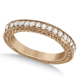 For Women Vintage Bridal Style Filligree Semi Eternity Diamond Band 14k White Gold (0.19ct) Jewelry