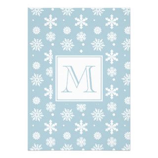Blue and White Snowflakes Pattern 1 with Monogram Custom Invites