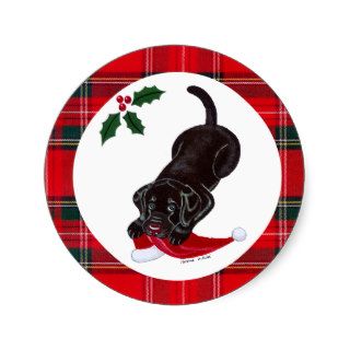 Chocolate Labrador Puppy & Santa Hat Christmas Sticker