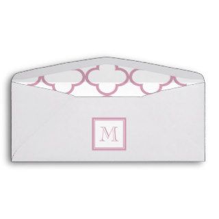 Pink and White Quatrefoil  Your Monogram Envelopes