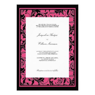 Damask Wedding Invitations in Black and Hot Pink