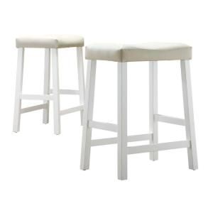 Home Decorators Collection 24 in. White Vinyl Saddleback Stool (Set of 2) DISCONTINUED 405310W 24(3A)[2PC]