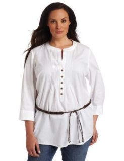 Jones New York Women's Plus Size 3/4 Sleeve Pleated Front Tunic Top, White, 1X