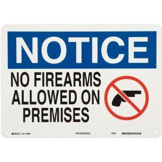 Brady 84907 14" Width x 10" Height B 555 Aluminum, Blue and Black on White Admittance Sign, Header "Notice", Legend "No Firearms Allowed on Premises" (w/Picto) Industrial Warning Signs