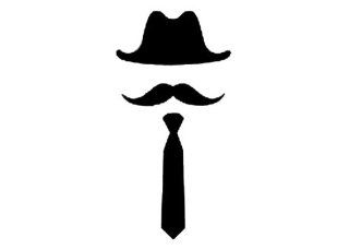 5" inches black silhouette of cowboy hat long thick mustache long tie design vinyl decal sticker twin pack 2 in 1 