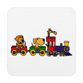 XX  Dogs on a Train Cartoon Beverage Coasters