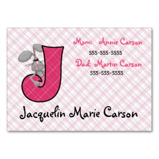 Child's Emergency Information Cards Monogram J Business Card Template