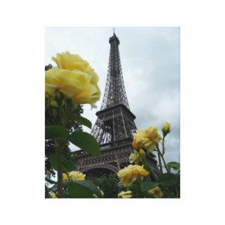 Canvas Eiffel Tower Yellow Roses Gardens Paris Gallery Wrap Canvas