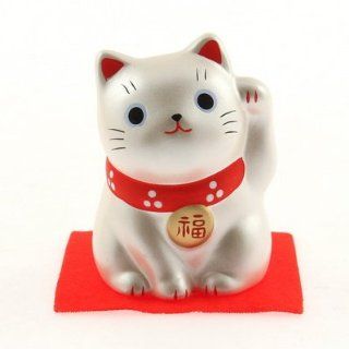Maneki Neko Silver Cat wishes   Collectible Figurines