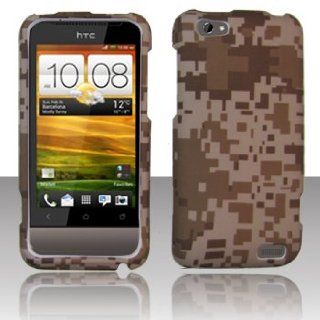 HTC One V Brown Tan Digital Desert Camouflage Military Army Design Snap On Hard Protective Cover Case Cell Phone Cell Phones & Accessories