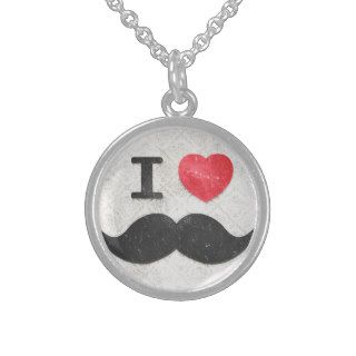 I heart / Love Mustaches vintage damask Necklace