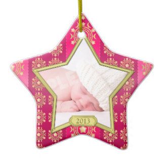 Baby's First Christmas Photo Xmas Pink Gold Star Ornament