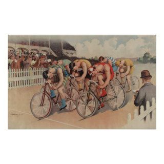 Down to the line   Vintage Cycling Sports Fan Poster