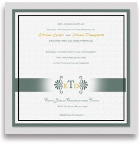 215 Square Wedding Invitations   Monogram Pewter Gold Side Motif  Party Invitations 