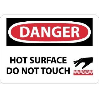 NMC D560PB OSHA Sign, Legend "DANGER   HOT SURFACE DO NOT TOUCH" with Graphic, 14" Length x 10" Height, Pressure Sensitive Adhesive Vinyl, Black/Red on White Industrial Warning Signs