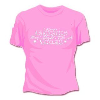 Keep Staring Girls T Shirt (Pink) #560 (Girls Large) Clothing