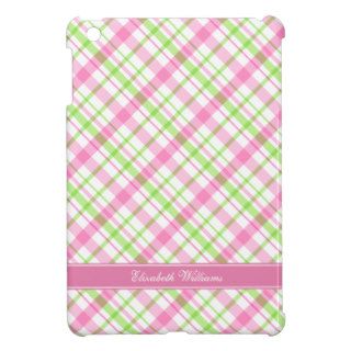 Pink and Lime Green Plaid Pattern iPad Mini Cases