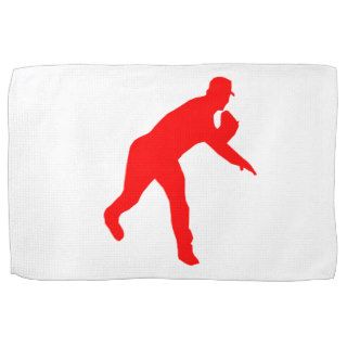Red Baseball Pitcher Silhouette Hand Towel