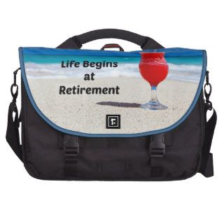 Life Begins at Retirement, frosty drink on beach Laptop Commuter Bag