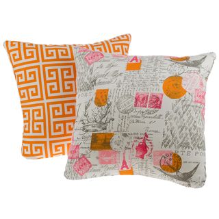 Greek Key Orange Reversible Square Decorative Pillows (Set of 2) Throw Pillows
