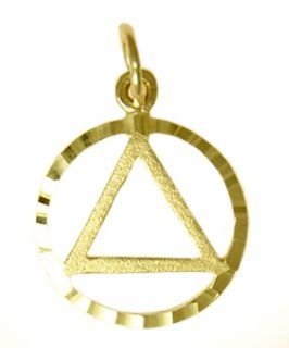Alcoholics Anonymous AA Symbol Pendant, #577 1, Solid 14k Gold, Diamond Cut Circle Jewelry