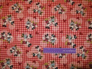 43" Wide MICKEY And MINNIE Gingham Cotton Fabric BY THE HALF YARD