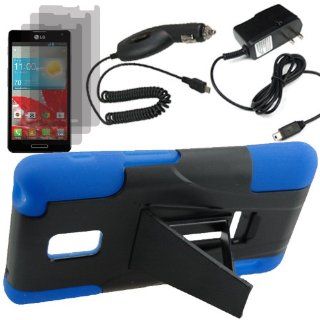 BW Armor Video Stand Protector Hard Shield Snap On Case for Boost Mobile, U.S. Cellular LG Optimus F3 US780 x3 Fitted Screen Protector + Car Charger + Home Charger  Blue Cell Phones & Accessories