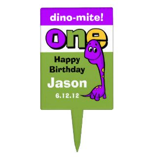 Purple Dinosaur 1st Birthday Rectangular Cake Toppers