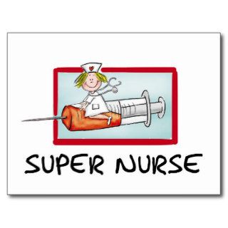 supernurse   Humorous Cartoon Nurse on Syringe. Postcards