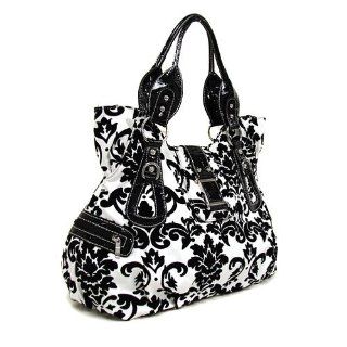 Az Q 562 Floral Damask Handbag White Black  Cosmetic Tote Bags  Beauty
