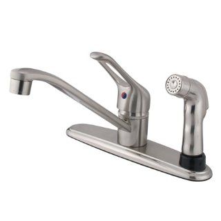 Kingston Brass GKB563SNSP Wyndham Kitchen Faucet with Deck Plate, Metal Lever Handle and Deck Mounted Side, Satin Nickel   Touch On Kitchen Sink Faucets  