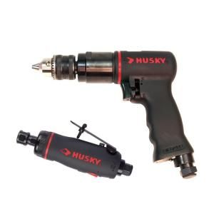 Husky 2 Piece Air Tool Kit with 3/8 in. Reversible Drill and 1/4 in. Straight Die Grinder DISCONTINUED CAT1560