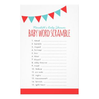 Cute Bunting Baby Shower Word Scramble Game Stationery