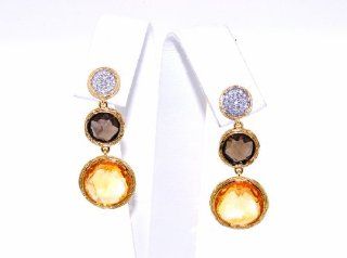 14K Yellow Gold Gem Stone Hanging Earrings Jewelry