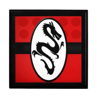 Black Chinese  Dragon Silhouette on Red Background Trinket Box