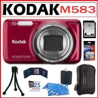 Kodak EasyShare M583 14MP Digital Camera with 8x Optical Zoom in Red + 4GB Accessory Kit  Point And Shoot Digital Camera Bundles  Camera & Photo