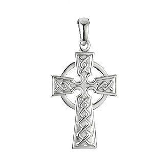[CJS4112] 14K White Gold Pendant Celtic Cross 21MM On A Chain Jewelry