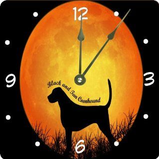 Rikki KnightTM Black And Tan Coonhound Dog Silhouette By Moon Design 6" Art Desk Clock   Wall Clocks