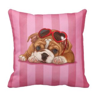 Cute english bulldog puppy throw pillows