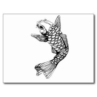 Koi Fish Outline Post Cards