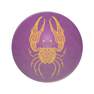 Intricate Purple and Yellow Tribal Cancer Beverage Coasters