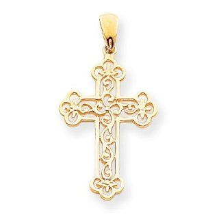 14k Gold Filigree Budded Cross Pendant Jewelry