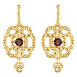 14K Yellow Gold Pair;.03cttw;p;genuine Mozambique Garnet And Diamond Granulation Earrings Dangle Earrings Jewelry